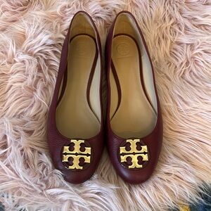 Tory Burch Burgundy Leather Flats